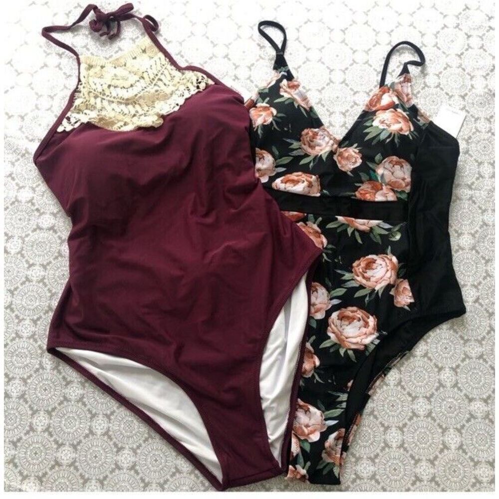 BUNDLE‼️Cupshe Fullbody Swimsuits XXL Floral Crochet High Neck